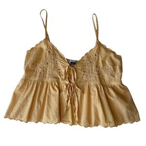 American Eagle Embroidered Babydoll Cami Top Tie Front Boho Orange M